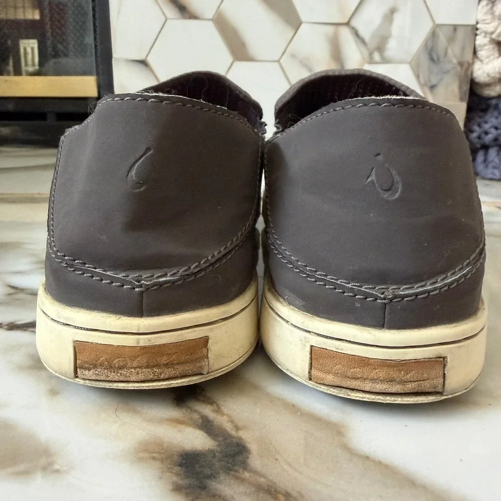 OluKai Gray Mesh Slip-On Loafers